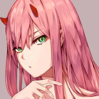 😂 Zero Two Darling in the Franxx Anime, Cheveux roses, Zero Two, Cornes, Darling in the Franxx, Personnage whatsapp sticker