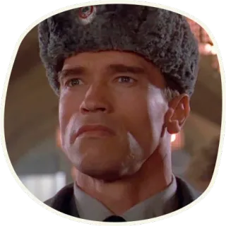 😐 Arnold Schwarzenegger Red Heat Arnold Schwarzenegger, Red Heat, Filme, Ator, Chapéu russo telegram sticker
