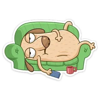 😵 cane, divano, pigro, relax, cartone animato, tv, telecomando, assonnato whatsapp sticker
