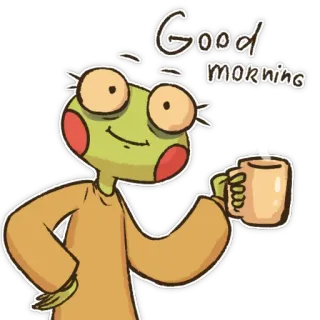 🙃 Good morning goedemorgen, ochtend, koffie, groet, cartoon, schattig, illustratie telegram sticker
