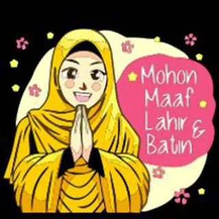 🙏 Mohon Maaf Lahir & Batin Исламский, Приветствие, Женщина, Хиджаб, Извинение whatsapp sticker