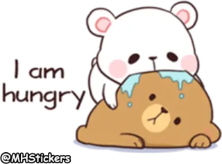 😋 I am hungry mono, oso, hambriento, dibujos animados, comida, kawaii whatsapp sticker