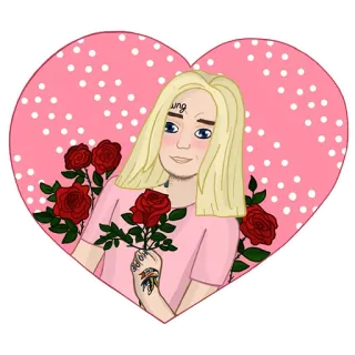 ❤️ ung cartoni animati, rose, cuore, capelli biondi, ritratto whatsapp sticker