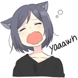😪 Yaaaaawn somnoliento, bostezando, anime, orejas de gato, lindo, cansado whatsapp sticker