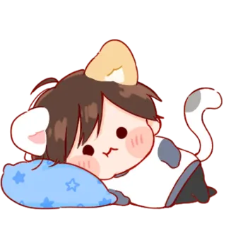 💞 gato, anime, lindo, kawaii, dormir, almohada, chibi whatsapp sticker