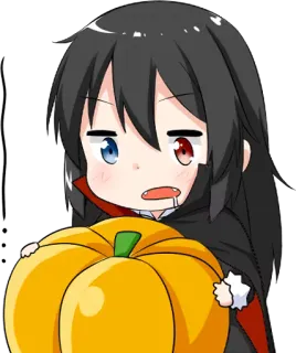 🤤 Anime, Dibujo animado, Vampiro, Calabaza, Halloween, Chibi telegram sticker
