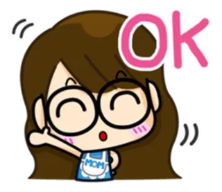 👌 OK ok, cartoon, girl, glasses, cute, agreement whatsapp sticker