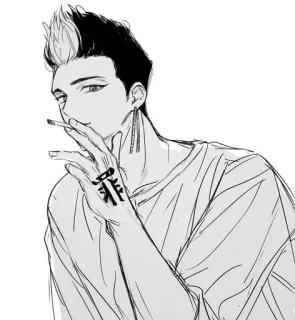 🌟 罪 Anime, Merokok, Tato, Pria, Hitam putih telegram sticker