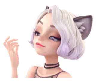 😌 кошачьи ушки, аниме, мультфильм, женщина, чокер, фиолетовые глаза telegram sticker