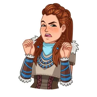 🥴 Aloy Horizon Zero Dawn Aloy, Horizon Zero Dawn, video game, personagem, garota, cabelo ruivo telegram sticker