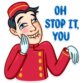 😳 OH
STOP IT,
YOU Botones, Halago, Dibujo animado, Animación, Mono, Divertido telegram sticker