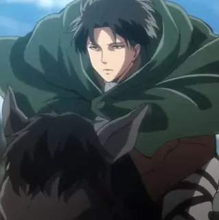 🏹 Levi Ackerman Attack on Titan Anime, Manga, Atak Tytanów, Levi Ackerman, Korpus Zwiadowczy, Konno, Wojsko, Żołnierz telegram sticker