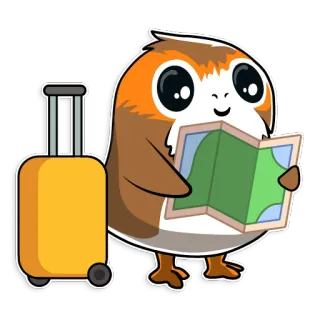 ✈️ Porg Star Wars 波格鸟, 星球大战, 旅行, 行李箱, 地图, 卡通 whatsapp sticker