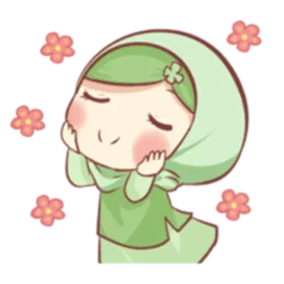 ☺️ стикер, мультфильм, хиджаб, мусульманка, девушка, цветы, милый telegram sticker