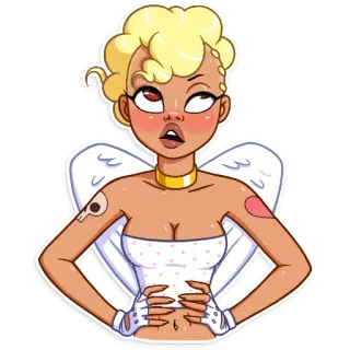 🙄 мультфильм, ангел, персонаж, стикер, блондинка, сердце, череп telegram sticker