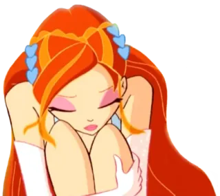 ☹️ Bloom Winx Club triste, fada, cabelo laranja, desenho animado, feminino telegram sticker