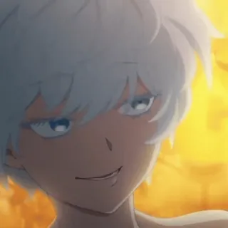 💙 anime, sorriso sarcástico, cabelo branco, personagem, ilustração telegram sticker