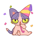 🥳 kot, impreza, święto, kreskówka, naklejka, słodki, czapeczka urodzinowa, konfetti telegram sticker
