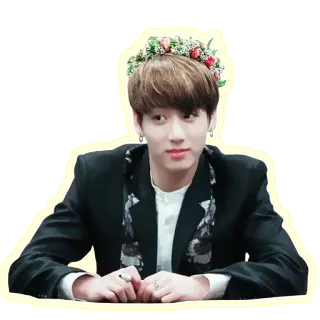 😊 personne, fleurs, homme, couronne de fleurs, veste, portrait telegram sticker