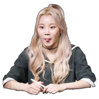 😛 donna, capelli biondi, lingua fuori, penna, choker telegram sticker