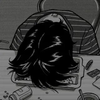 🖤 depression, sad, anime, tired, lonely, black and white whatsapp sticker