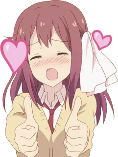 👍 Anime, Garota, Feliz, Corações, Joinha/Polegar para cima, Fofa, Uniforme escolar telegram sticker