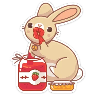 🍯 bunny, rabbit, strawberry jam, peace sign, cute, kawaii, pie, dessert telegram sticker