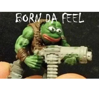 😔 Pepe the Frog BORN DA FEEL пепе, лягушка, мем, оружие, пистолет, игрушка telegram sticker