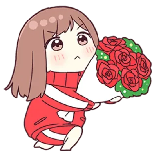 💐 anime meisje, rozen, verdrietig, schattig, cartoon telegram sticker