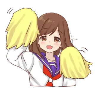 😃 Cheerleader, Ragazza anime, Pompon, Divisa scolastica, Carina, Celebrazione, Allegra telegram sticker