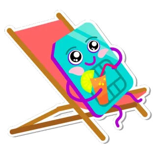 🌴 kartu SIM, kartun, kursi pantai, musim panas, liburan, minuman, relaksasi, imut whatsapp sticker