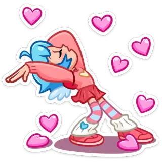🥰 cartoon, girl, hearts, pink, blue, cute, kawaii telegram sticker