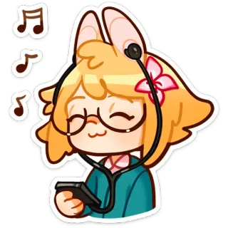 🎶 アニメ, 音楽, ヘッドホン, キャラクター, かわいい, 可愛い, ヘッドホン, スマホ, 猫 whatsapp sticker