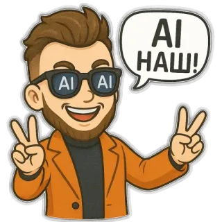 🔥 AI НАШ! dibujos animados, hombre, gafas, signo de la paz, ucraniano telegram sticker