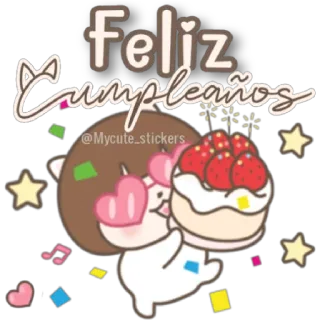 😁 Feliz Cumpleaños 생일, 축하, 케이크, 귀여운, 행복한, 스페인어 telegram sticker