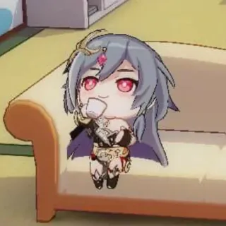 🍵 Anime, Chibi, Fofo, Desenho animado, Chá, Sofá, Relaxado whatsapp sticker