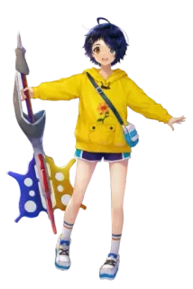 😄 Anime, Garota, Moletom amarelo, Personagem, Cabelo azul telegram sticker