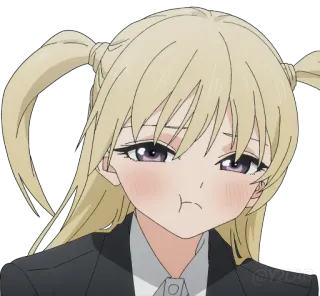 🙎‍♀ anime, ragazza, capelli biondi, occhi viola, broncio, carina, adesivo whatsapp sticker