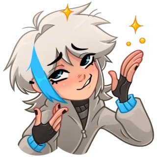 🤩 anime, cartoon, sparkles, gesture, white hair, blue streak telegram sticker