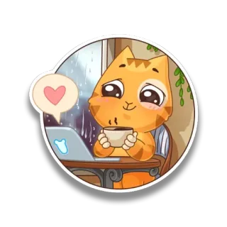 ☺️ gato, café, portátil, corazón, lindo, lluvioso telegram sticker