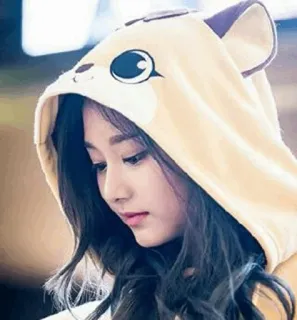 🐻 femme, sweat à capuche, portrait, mignon, oreilles d'animaux, asiatique telegram sticker