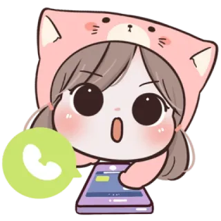 🐱 cartoon, girl, phone, call, cat, hoodie, cute telegram sticker