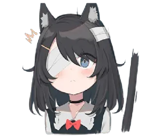 😕 Anime meisje, Kattenoortjes, Verband, Eén oog, Lief, Kawaii telegram sticker