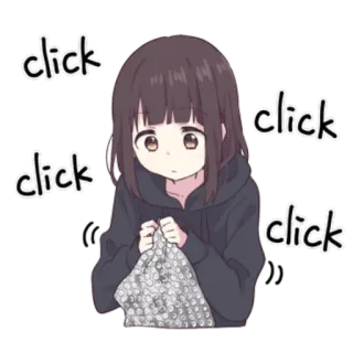😶 click click click click Аниме, Пузырчатая пленка, Девушка, Клик telegram sticker