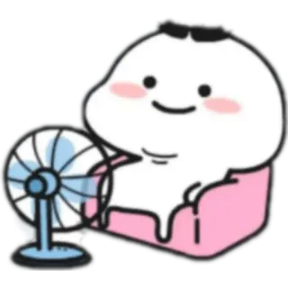 😌 cute, cartoon, fan, relaxed, pink, white telegram sticker