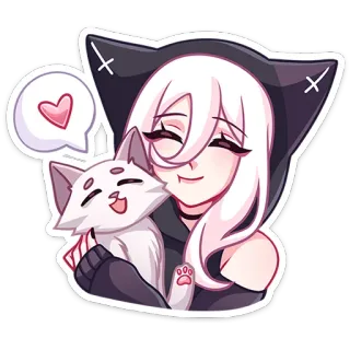 😘 Аниме, Кот, Девушка, Каваий, Милый, Сердце, Наклейка telegram sticker