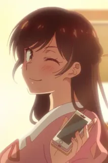 😉 anime, girl, wink, phone, chizuru ichinose, rent-a-girlfriend telegram sticker