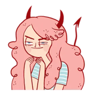 😈 дьявол, мультик, девушка, розовые волосы, рога, усмешка telegram sticker