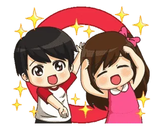 ⭕️ Kreskówka, Para, Anime, Ilustracja, Słodkie, Szczęśliwy, Brokat telegram sticker