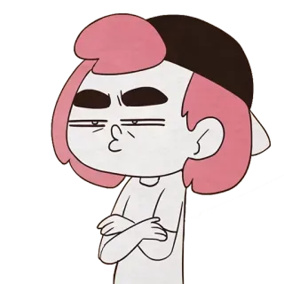 😒 Cartoon, Personage, Roze haar, Zelfgenoegzaam, Houding, Illustratie telegram sticker